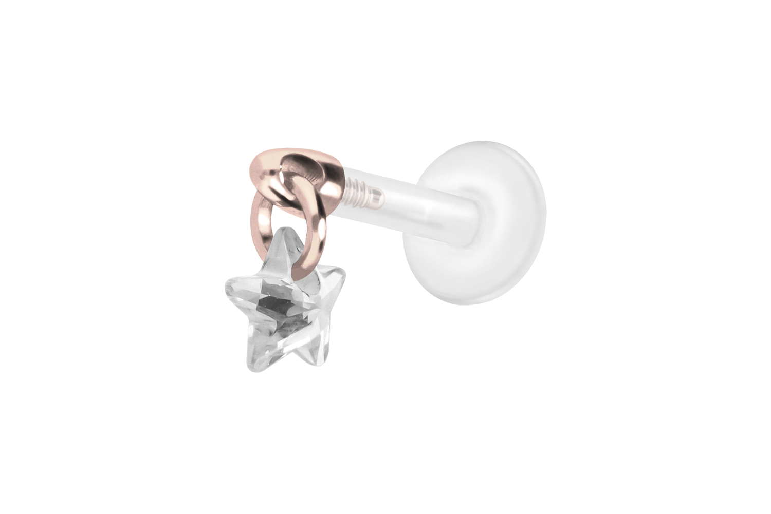 PTFE Labret Piercing mit Innengewinde + Titan-Aufsatz KRISTALLSTERN